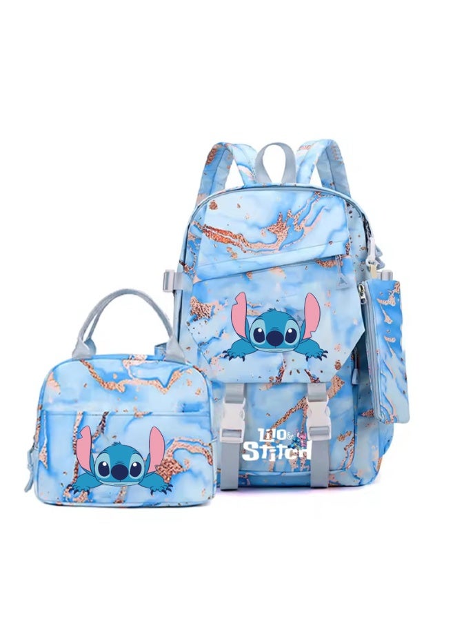 Stitch backpack third to sixth grade schoolbag portable lunch bag stationery pencil case three-piece set - Image 1